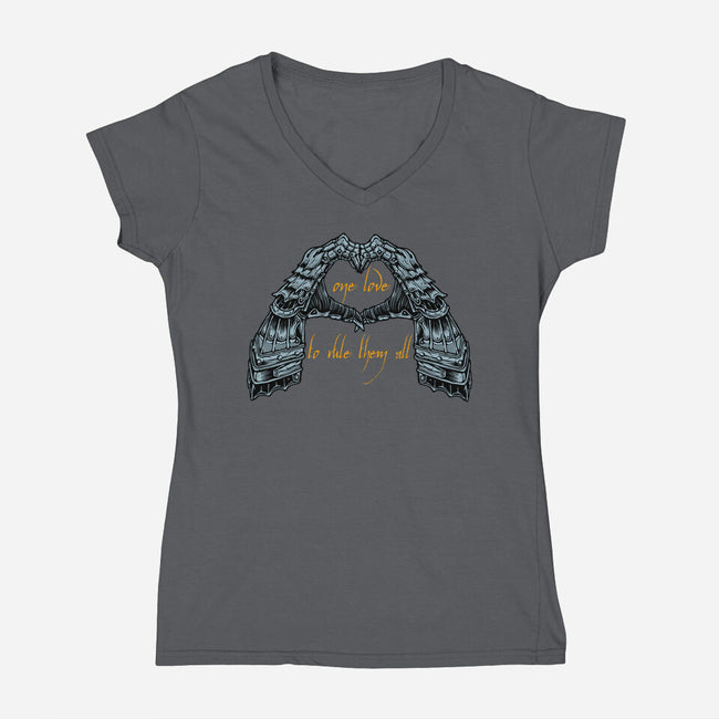 One Love To Rule Them All-Womens-V-Neck-Tee-momma_gorilla
