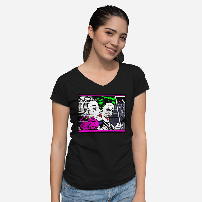 In the JokeCar-Womens-V-Neck-Tee-demonigote