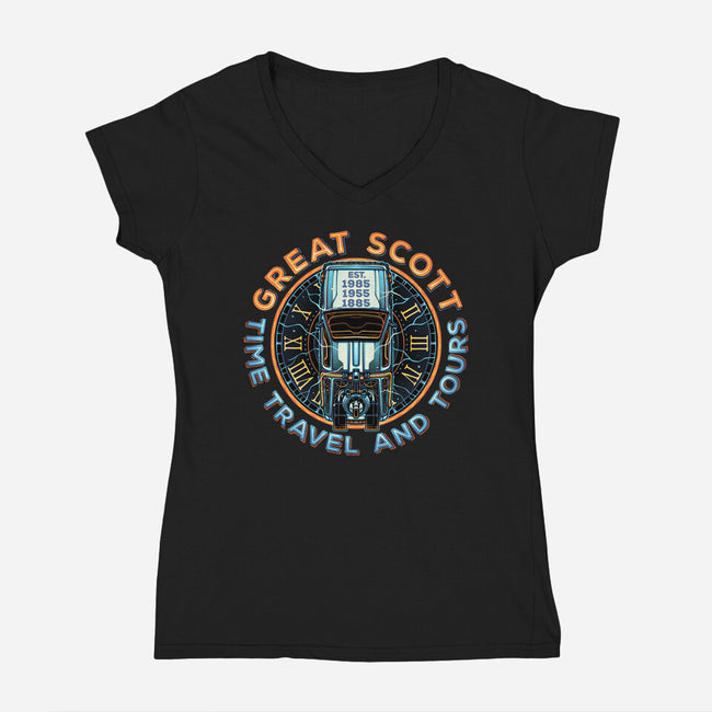 Time Travel And Tours-Womens-V-Neck-Tee-momma_gorilla