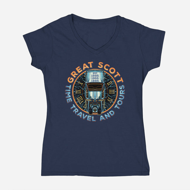 Time Travel And Tours-Womens-V-Neck-Tee-momma_gorilla