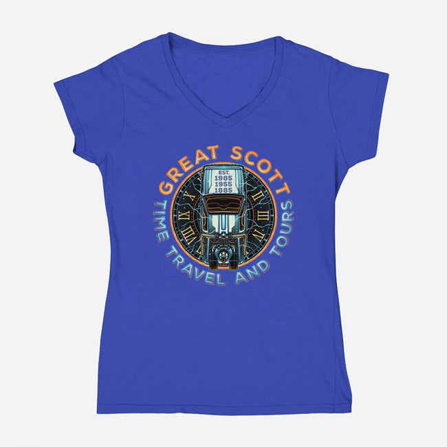 Time Travel And Tours-Womens-V-Neck-Tee-momma_gorilla