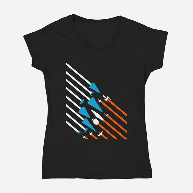 Starship Stripes-Womens-V-Neck-Tee-rocketman_art