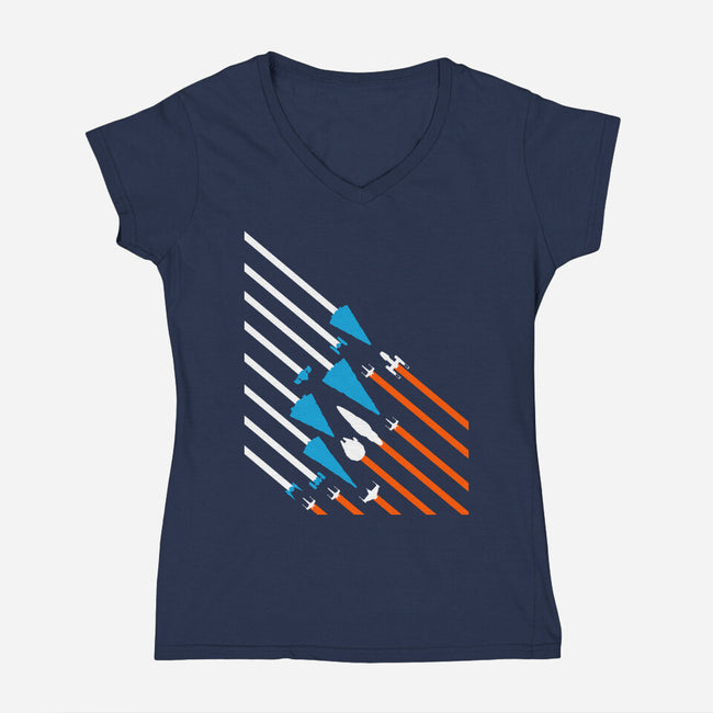 Starship Stripes-Womens-V-Neck-Tee-rocketman_art