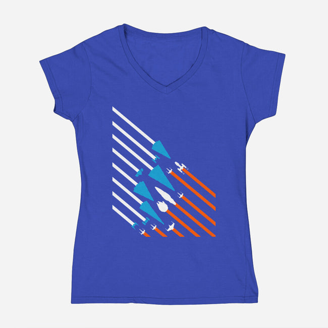 Starship Stripes-Womens-V-Neck-Tee-rocketman_art