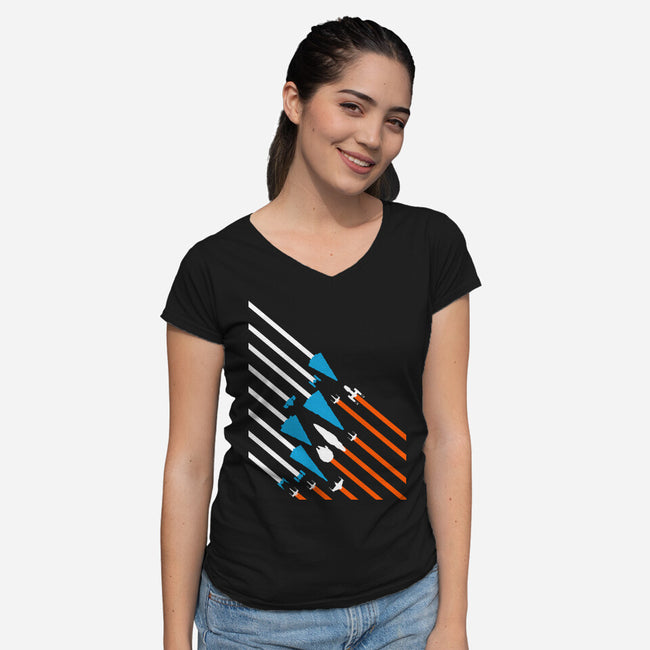 Starship Stripes-Womens-V-Neck-Tee-rocketman_art