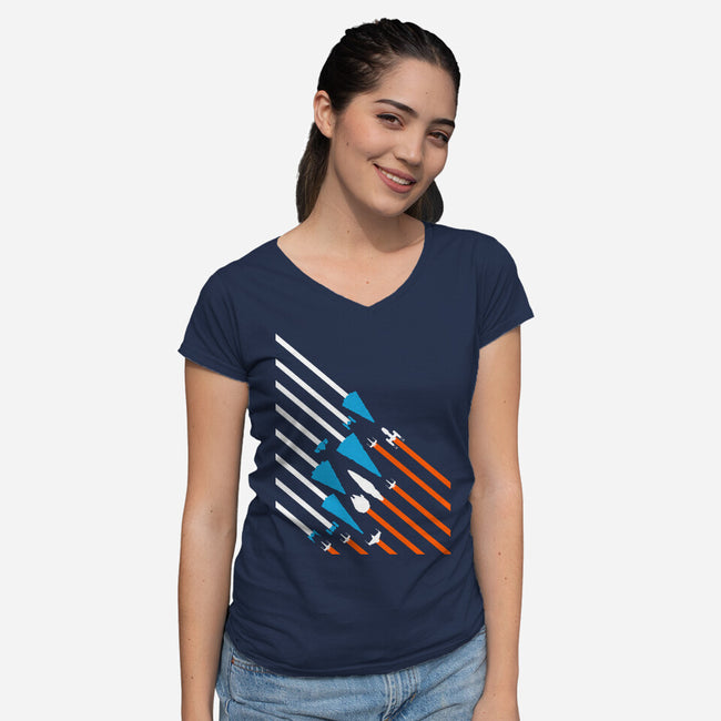 Starship Stripes-Womens-V-Neck-Tee-rocketman_art