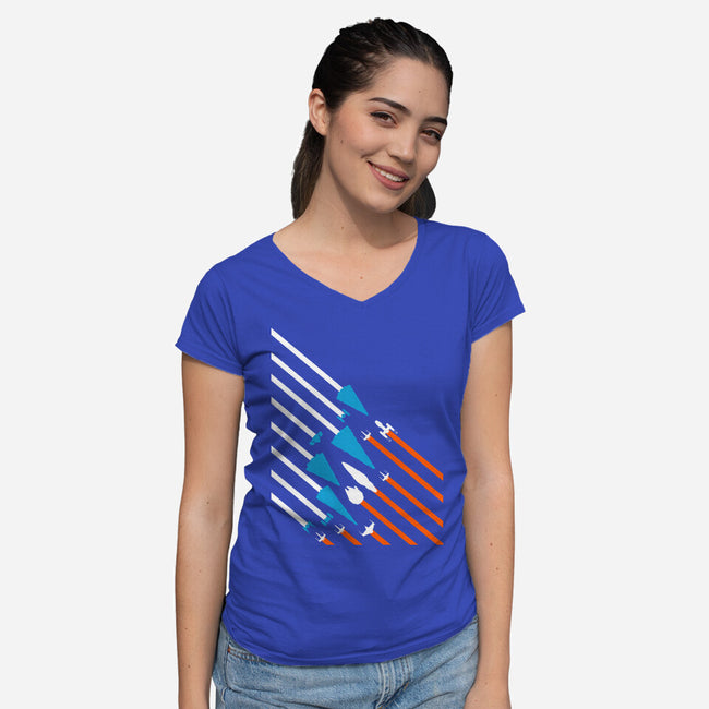 Starship Stripes-Womens-V-Neck-Tee-rocketman_art