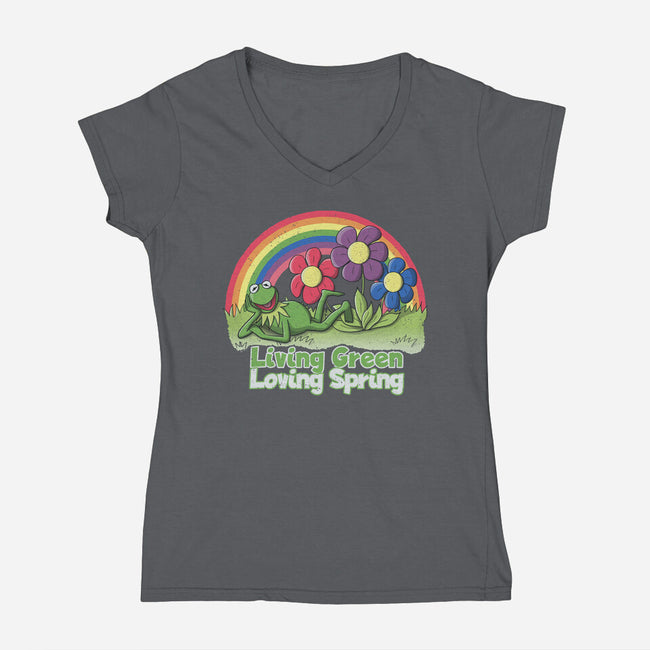 Living Green Loving Spring-Womens-V-Neck-Tee-NMdesign