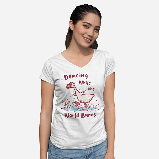 Dancing While The World Burns-Womens-V-Neck-Tee-kg07
