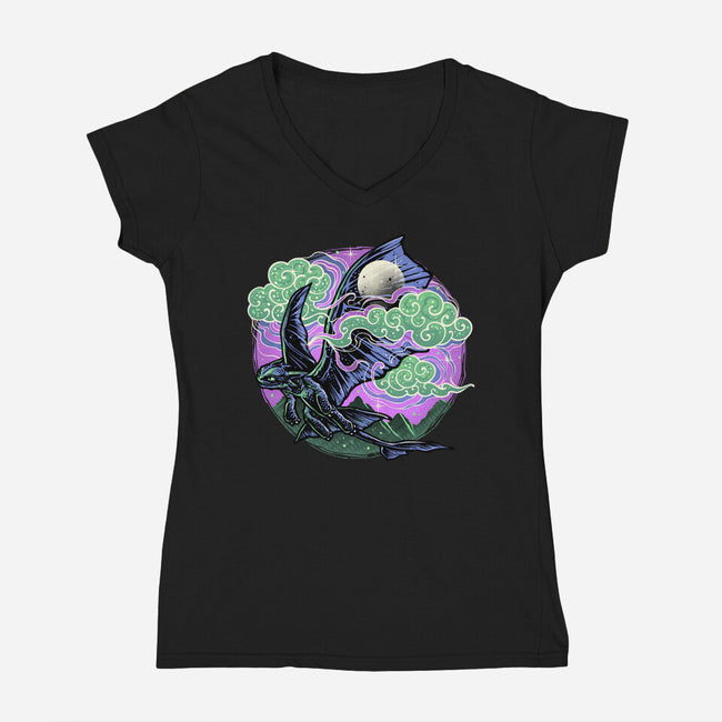 Purple Night-Womens-V-Neck-Tee-momma_gorilla