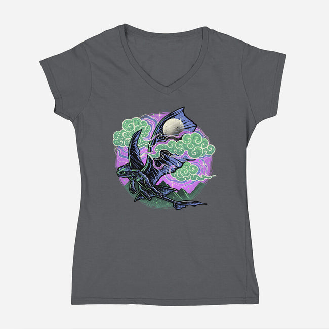 Purple Night-Womens-V-Neck-Tee-momma_gorilla