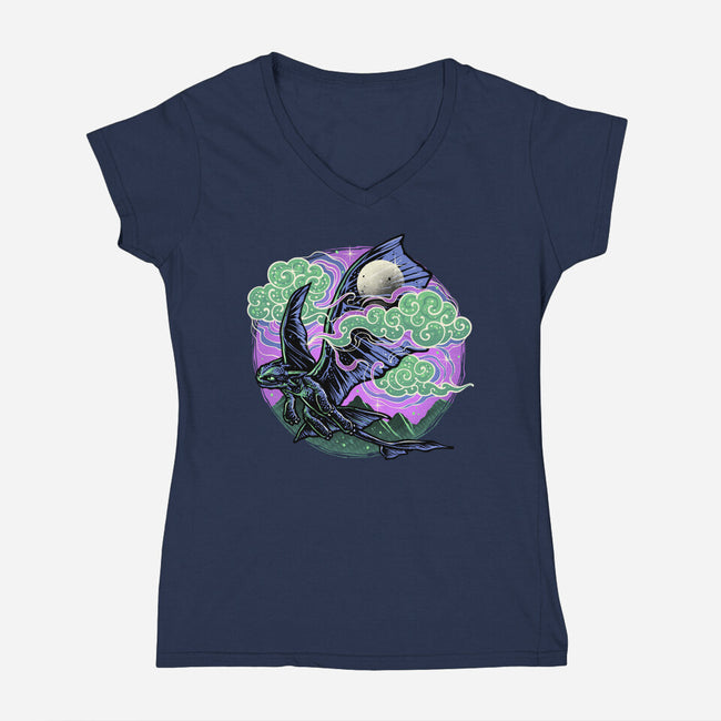 Purple Night-Womens-V-Neck-Tee-momma_gorilla