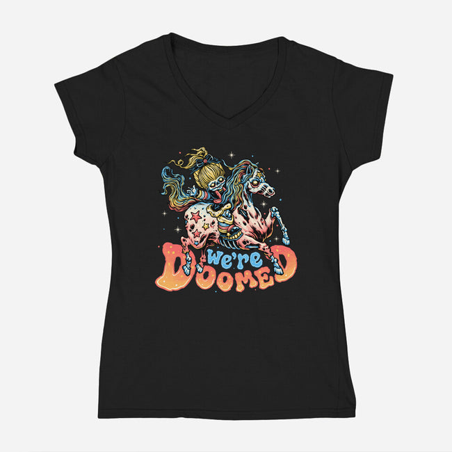 We Are Doomed-Womens-V-Neck-Tee-momma_gorilla