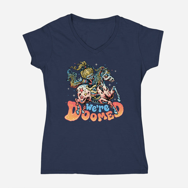 We Are Doomed-Womens-V-Neck-Tee-momma_gorilla