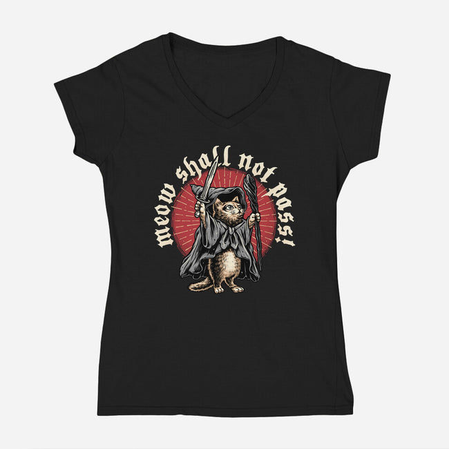 Meow Shall Not Pass-Womens-V-Neck-Tee-momma_gorilla