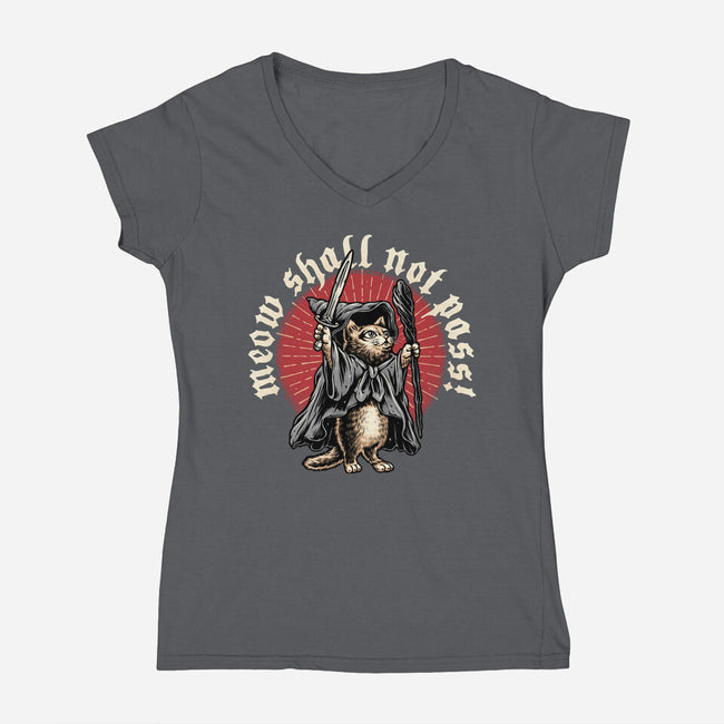 Meow Shall Not Pass-Womens-V-Neck-Tee-momma_gorilla