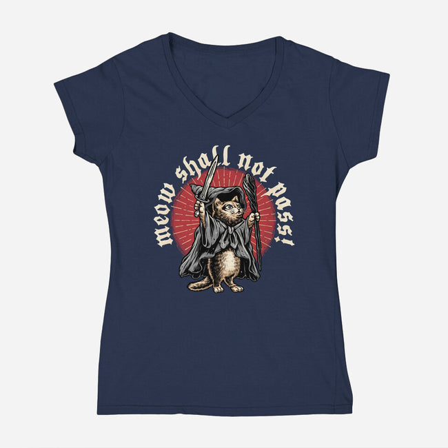 Meow Shall Not Pass-Womens-V-Neck-Tee-momma_gorilla
