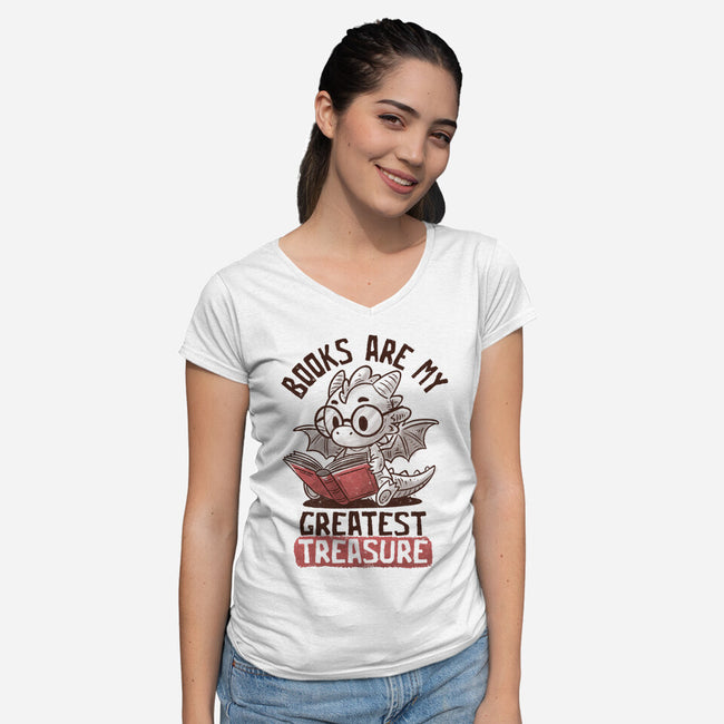 Books Are My Greatest Treasure-Womens-V-Neck-Tee-koalastudio
