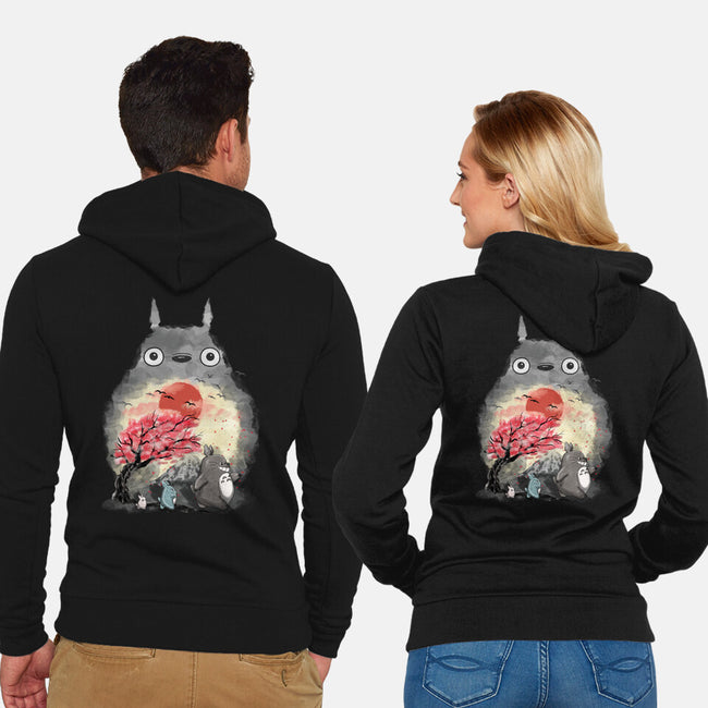 Totoro Japan Cherry Blossom-Unisex-Zip-Up-Sweatshirt-JamesQJO