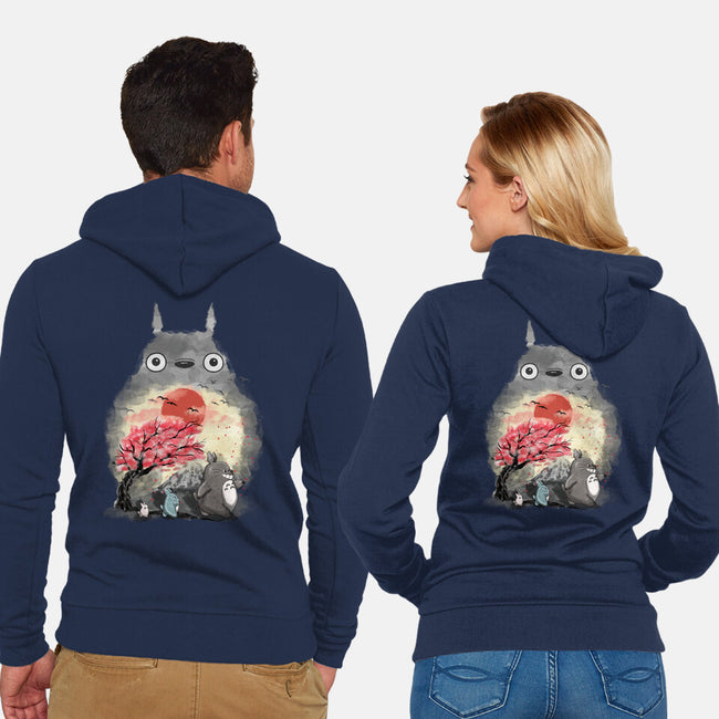 Totoro Japan Cherry Blossom-Unisex-Zip-Up-Sweatshirt-JamesQJO