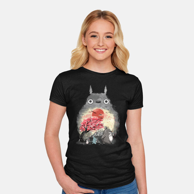 Totoro Japan Cherry Blossom-Womens-Fitted-Tee-JamesQJO
