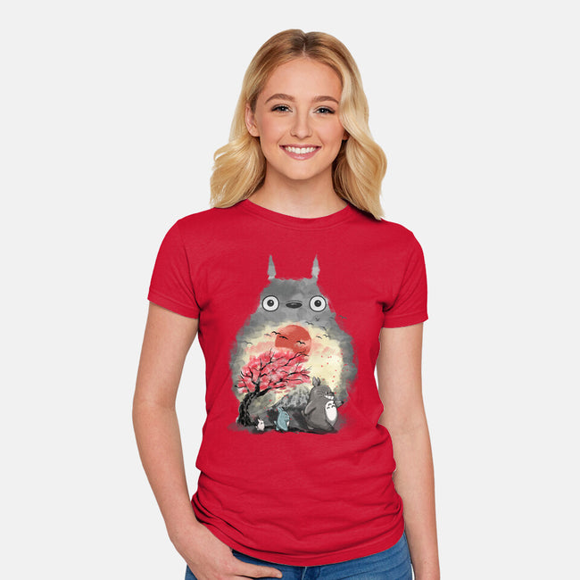 Totoro Japan Cherry Blossom-Womens-Fitted-Tee-JamesQJO
