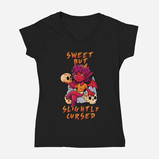 Sweet But Slightly Cursed-Womens-V-Neck-Tee-FunkVampire