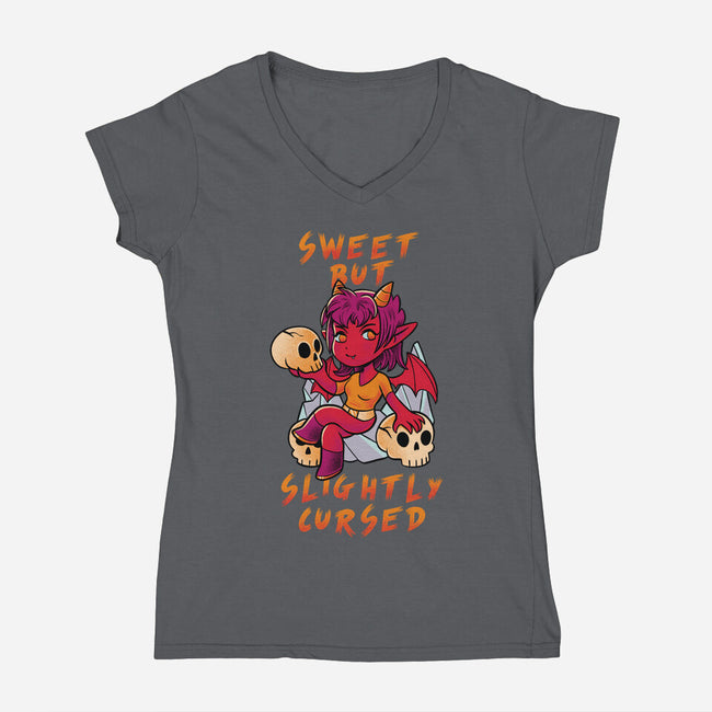 Sweet But Slightly Cursed-Womens-V-Neck-Tee-FunkVampire