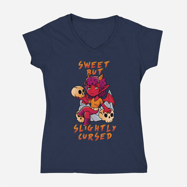 Sweet But Slightly Cursed-Womens-V-Neck-Tee-FunkVampire