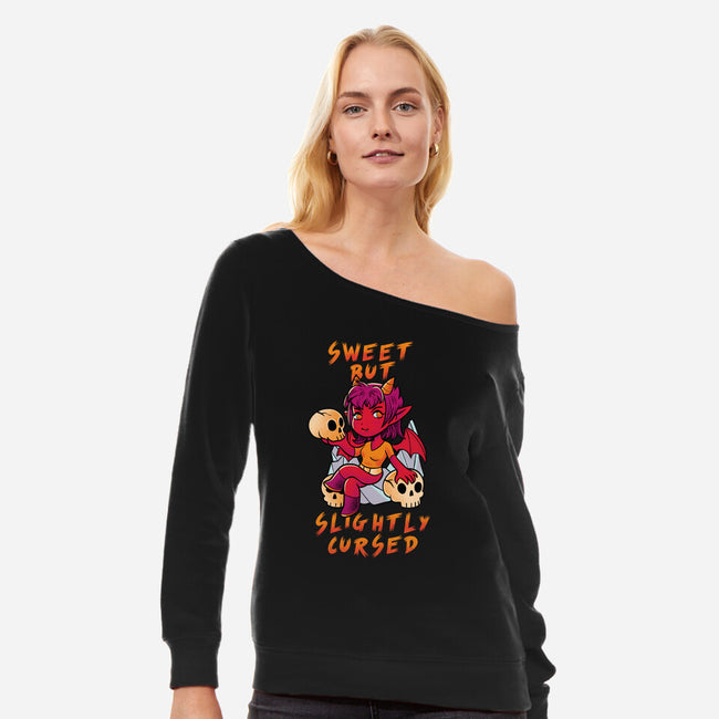 Sweet But Slightly Cursed-Womens-Off Shoulder-Sweatshirt-FunkVampire