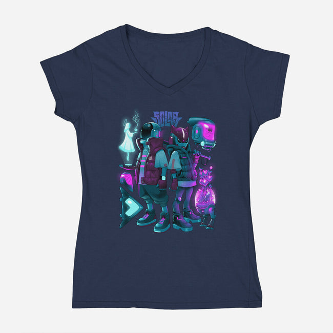 Robots And Faith-Womens-V-Neck-Tee-Bruno Mota