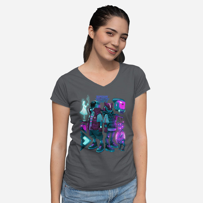 Robots And Faith-Womens-V-Neck-Tee-Bruno Mota