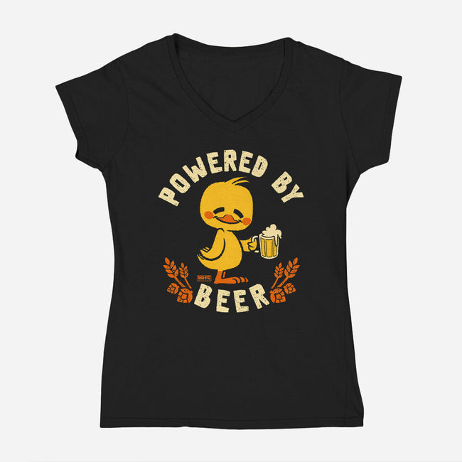 Powered By Beer Duck-Womens-V-Neck-Tee-worlddominationforcats