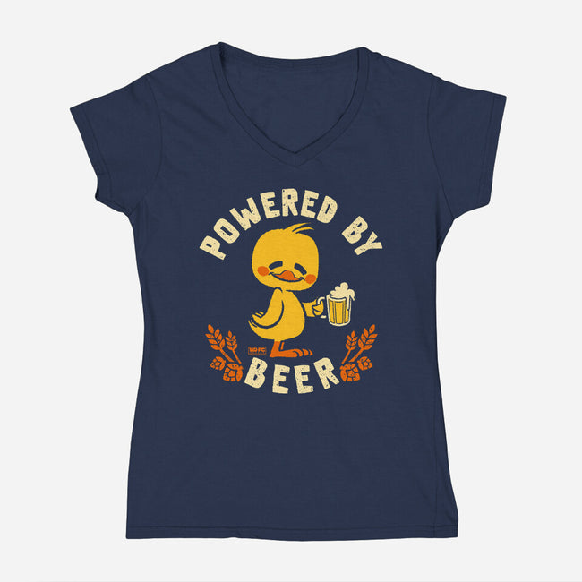 Powered By Beer Duck-Womens-V-Neck-Tee-worlddominationforcats