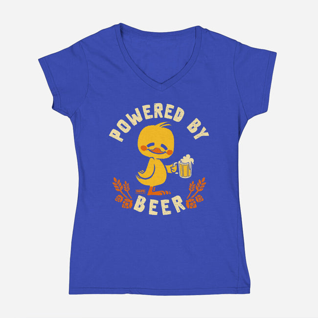 Powered By Beer Duck-Womens-V-Neck-Tee-worlddominationforcats