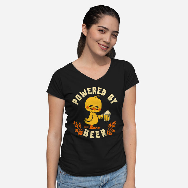 Powered By Beer Duck-Womens-V-Neck-Tee-worlddominationforcats