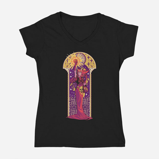 Witch Art Nouveau-Womens-V-Neck-Tee-Samuel