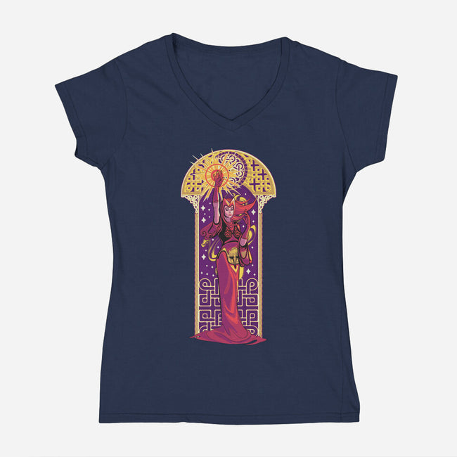 Witch Art Nouveau-Womens-V-Neck-Tee-Samuel