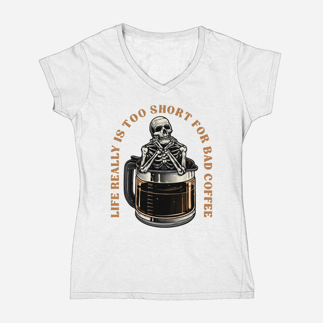 Bad Coffee-Womens-V-Neck-Tee-momma_gorilla