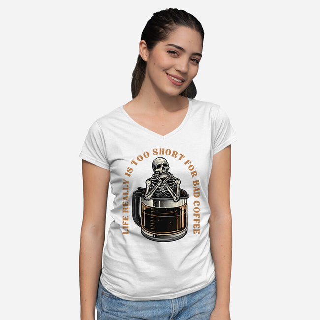 Bad Coffee-Womens-V-Neck-Tee-momma_gorilla