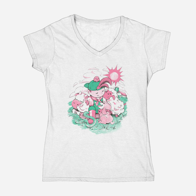 Farm Friends-Womens-V-Neck-Tee-Estudio Horta
