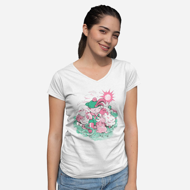 Farm Friends-Womens-V-Neck-Tee-Estudio Horta