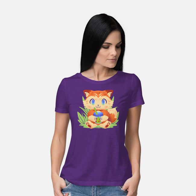Bubble Tea Fox-Womens-Basic-Tee-FunkVampire