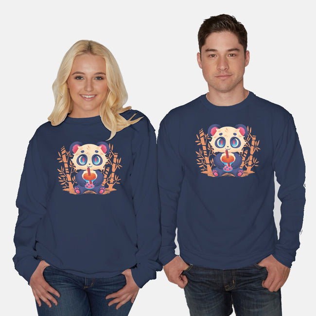 Bubble Tea Panda-Unisex-Crew Neck-Sweatshirt-FunkVampire