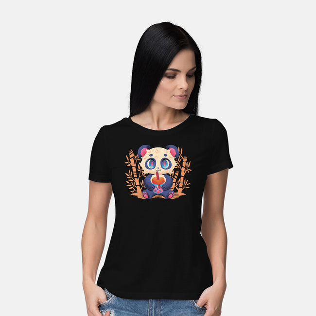 Bubble Tea Panda-Womens-Basic-Tee-FunkVampire