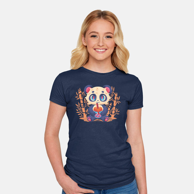 Bubble Tea Panda-Womens-Fitted-Tee-FunkVampire
