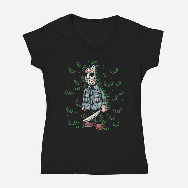 Lurking In The Camp-Womens-V-Neck-Tee-momma_gorilla