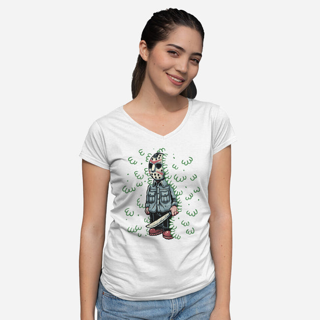 Lurking In The Camp-Womens-V-Neck-Tee-momma_gorilla