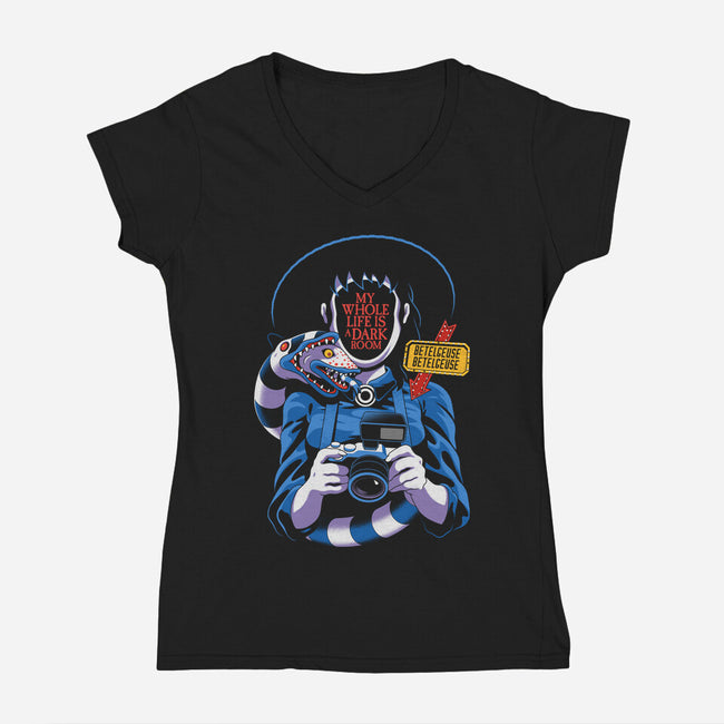 Dark Room-Womens-V-Neck-Tee-Jorgetiradoart