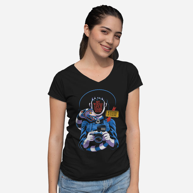 Dark Room-Womens-V-Neck-Tee-Jorgetiradoart